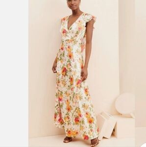 Anthropologie Hutch Satin Floral Ella Maxi Dress Size